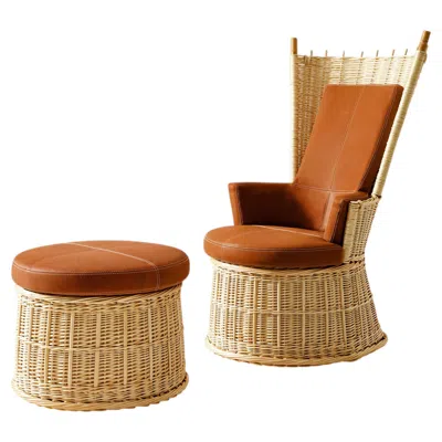 Pre-owned Cassina Hotte Rattan And Leather Armchair And Pouf By Philippe Starck For  In Brown