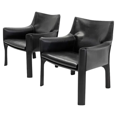 Pre-owned Cassina Italian Design Classic Cab 414 Armchairs By Mario Bellini For , Set Of 2 In Black