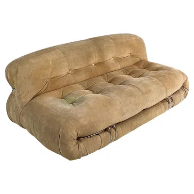 Pre-owned Cassina Italian Modern Beige Chamois Sofa Soriana By Afra Tobia Scarpa  1970s In Brown