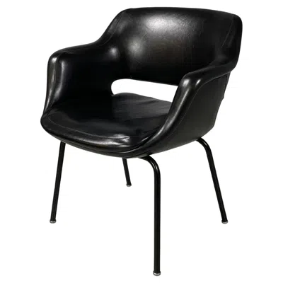 Pre-owned Cassina Italian Modern Black Leather And Metal Armchair By , 1970s