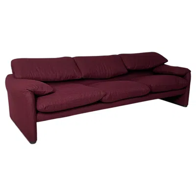 Pre-owned Cassina Italian Modern Burgundy Fabric Sofa Maralunga Vico Magistretti  1970s In Red