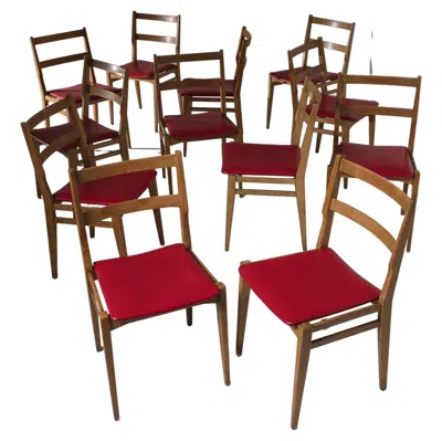 Pre-owned Cassina Large Set Of 12 Wood Chairs "103" By Melchiorre Bega For , Italy, 1960s In Brown
