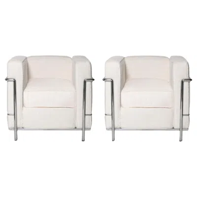 Pre-owned Cassina Lc2 Lounge Chairs By Le Corbusier For  Signed Mid Century Modern Art Deco In Gray