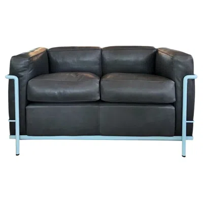 Pre-owned Cassina Lc2 Two Seater Sofa In Light Blue Enamel And Leather