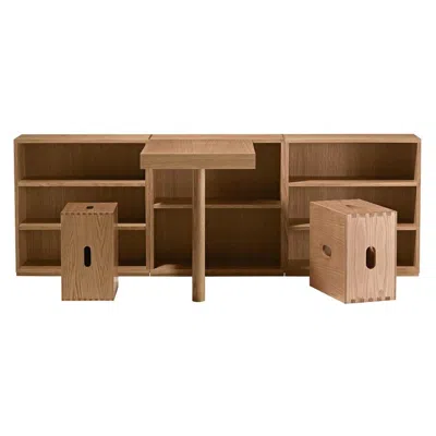 Pre-owned Cassina Le Corbusier Lc16 Desk And Shelve And Cabanon Stools Set By  In Brown