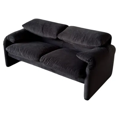 Pre-owned Cassina Maralunga 2-seater Sofa, Reupholstered In Black Velvet,