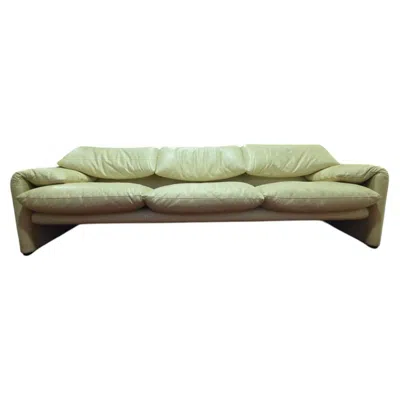 Pre-owned Cassina Maralunga 3-seater Leather Sofa By Vico Magistretti For  In Brown
