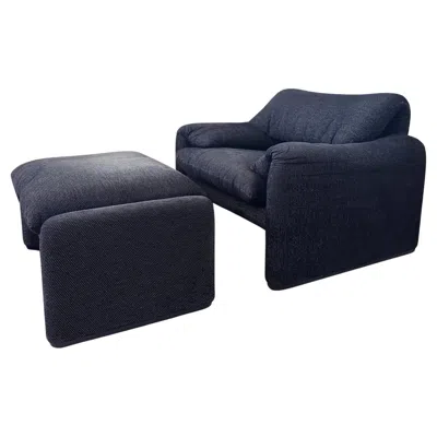 Pre-owned Cassina Maralunga Armchair And Ottoman By Vico Magistretti For  Matte Black