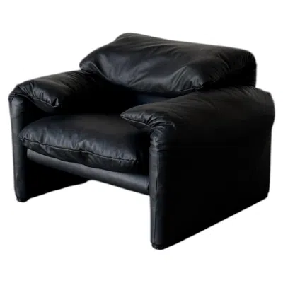 Pre-owned Cassina Maralunga Armchair By , Reupholstered In Black Leather