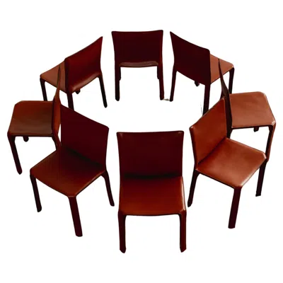 Pre-owned Cassina Mario Bellini 412 "cab" Chairs For , China Red Leather, 1978, Set Of 8