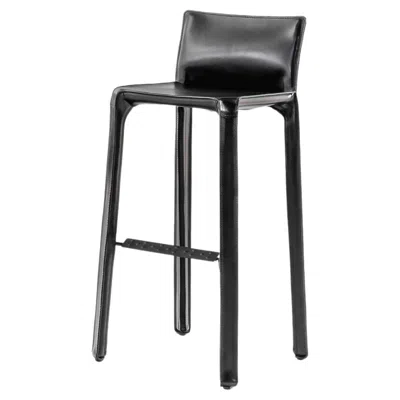 Pre-owned Cassina Mario Bellini Cab 410 Leather Stool For , Italy - New In Black