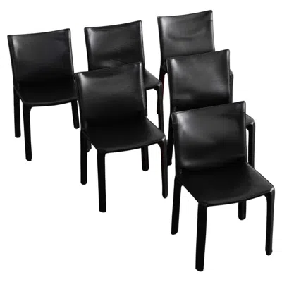 Pre-owned Cassina Mario Bellini "cab 412” Chairs For , Black Leather, 1978, Set Of 6