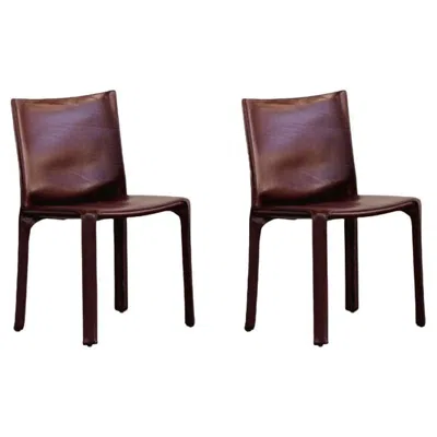 Pre-owned Cassina Mario Bellini "cab 412” Chairs For , Bordeaux Leather, 1978, Set Of 2 In Black
