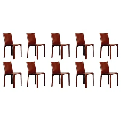 Pre-owned Cassina Mario Bellini "cab 412” Chairs For , China Red Leather, 1978, Set Of 10