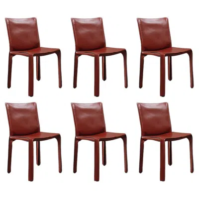 Pre-owned Cassina Mario Bellini "cab 412” Chairs For , China Red Leather, 1978, Set Of 6