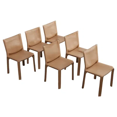 Pre-owned Cassina Mario Bellini "cab 412” Chairs For , Natural Leather, 1978, Set Of 6 In Brown