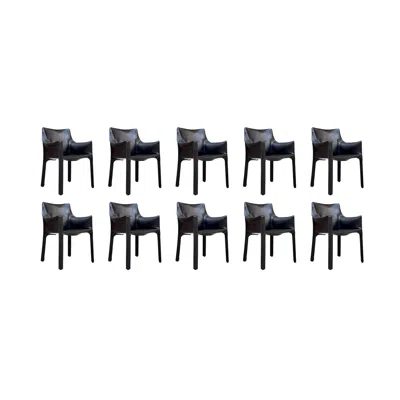 Pre-owned Cassina Mario Bellini "cab 413" Chairs For , Black Leather, 1977, Set Of 10