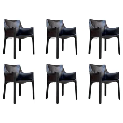 Pre-owned Cassina Mario Bellini "cab 413" Chairs For , Black Leather, 1977, Set Of 6