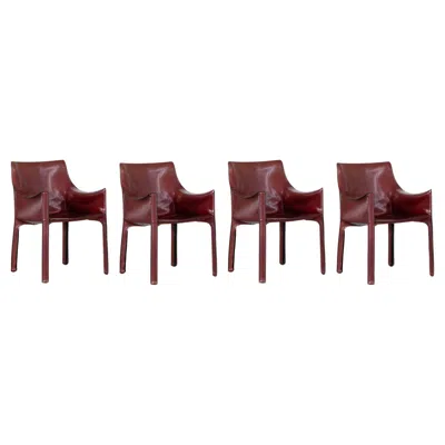 Pre-owned Cassina Mario Bellini "cab 413” Chairs For , Bordeaux Leather, 1977, Set Of 4 In Brown