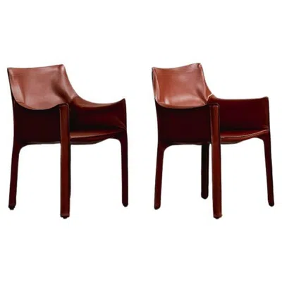 Pre-owned Cassina Mario Bellini “cab 413” Chairs For , China Red Leather, 1977, Set Of 2