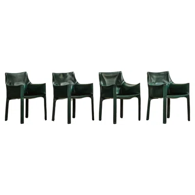 Pre-owned Cassina Mario Bellini "cab 413” Chairs For , Dark Green Leather, 1977, Set Of 4