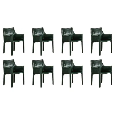 Pre-owned Cassina Mario Bellini "cab 413” Chairs For , Dark Green Leather, 1977, Set Of 8
