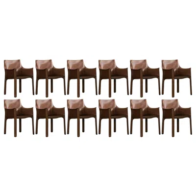 Pre-owned Cassina Mario Bellini “cab 413” Chairs For , Hazelnut Leather, 1977, Set Of 12 In Brown