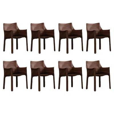Pre-owned Cassina Mario Bellini "cab 413” Chairs For , Hazelnut Leather, 1977, Set Of 8 In Black