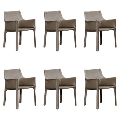 Pre-owned Cassina Mario Bellini “cab 413” Chairs For , Ivory Leather, 1977, Set Of 6 In White