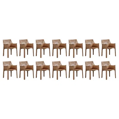 Pre-owned Cassina Mario Bellini "cab 413” Chairs For , Natural Leather, 1977, Set Of 14 In Brown