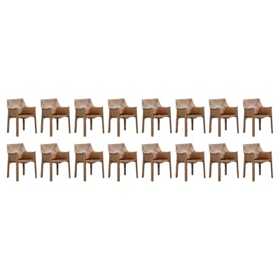Pre-owned Cassina Mario Bellini "cab 413” Chairs For , Natural Leather, 1977, Set Of 16 In Brown