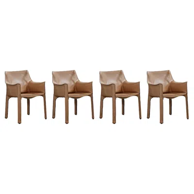 Pre-owned Cassina Mario Bellini "cab 413” Chairs For , Natural Leather, 1977, Set Of 4 In Brown