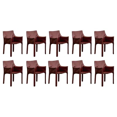 Pre-owned Cassina Mario Bellini “cab 413” Chairs For , Russian Red Leather, Set Of 10