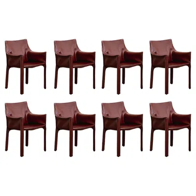 Pre-owned Cassina Mario Bellini �cab 413� Chairs For , Russian Red Leather, Set Of 8