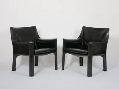 Pre-owned Cassina Mario Bellini For  'cab 414' Chairs In Black Stitched Leather