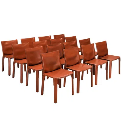 Pre-owned Cassina Mario Bellini For  Set Of Sixteen 'cab' Dining Chairs In Red Brown Leather