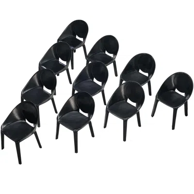Pre-owned Cassina Mario Bellini For  Set Of Ten �lira E Liuto� Dining Chairs In Leather In Black