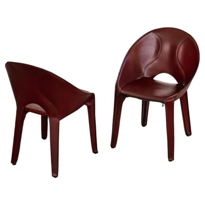 Pre-owned Cassina Mario Bellini “lira & Liuto” Chair For , Bordeaux Leather, 1989, Set Of 2 In Black