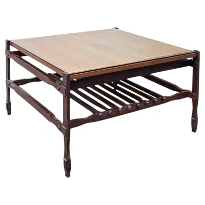 Pre-owned Cassina Mid Century Modern Vintage Square Occasional Table In Wood With Glass Top In Brown