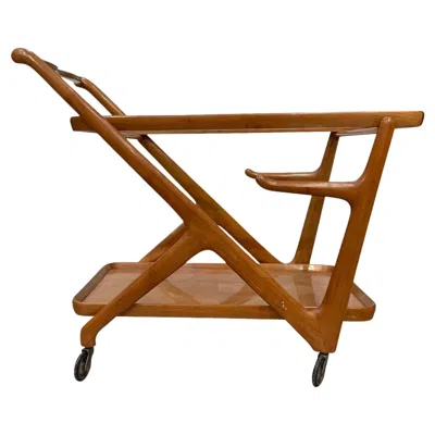 Pre-owned Cassina Mid-century Modern Bar Cart By Cesare Lacca, Walnut & Chrome, 1940s In Brown