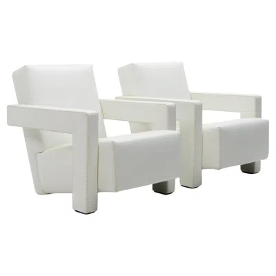 Pre-owned Cassina Modernist Design Gerrit Rietveld Utrecht Armchairs By , Set In Leather In Gray