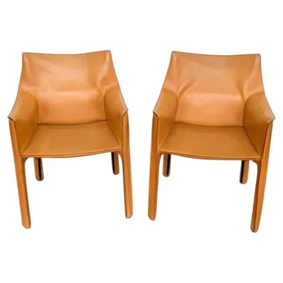 Pre-owned Cassina Pair Mario Bellini "cab 413" Chairs For , Italy C. 1970 In Orange