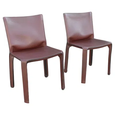 Pre-owned Cassina Pair Of Chestnut Colored Cab Dining Chairs By Mario Bellini For  In Gray