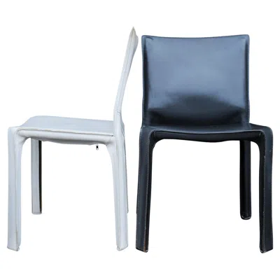 Pre-owned Cassina Pair Of Leather Model 412 Cab  Chairs Mario Bellini Provenance Cass House In Gray