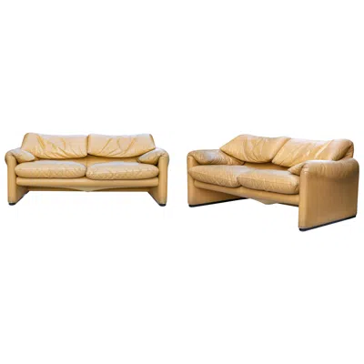 Pre-owned Cassina Pair Of Maralunga Sofas By Vico Magistretti For , Italy, 1970s In Sand
