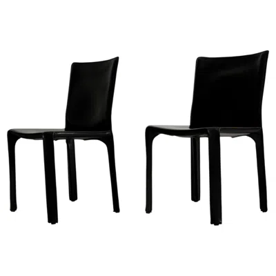 Pre-owned Cassina Pair Of Mario Bellini Model 412 "cab" Dining Chairs For , Black Leather