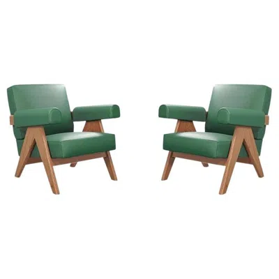 Pre-owned Cassina Pair Of Pierre Jeanneret 053 Capitol Complex Armchairs For  In Green