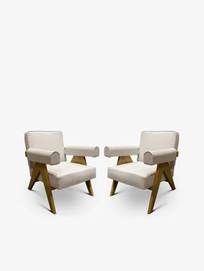 Pre-owned Cassina Pair Of Pierre Jeanneret 1960 Capitol Complex Armchair In Lipari Cenere Oak In Brown