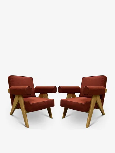 Pre-owned Cassina Pair Of Pierre Jeanneret 1960 Capitol Complex Armchair In Lipari Ruggine In Brown