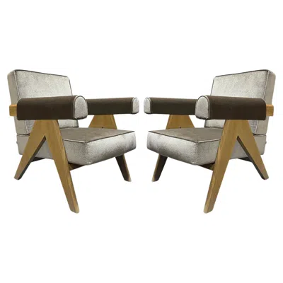 Pre-owned Cassina Pair Of Pierre Jeanneret 1960 Capitol Complex Armchair In Osaka Argento In Brown